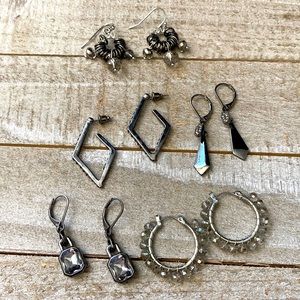 Silver And Gunmetal Tone Sparkly Boho Earring Bundle